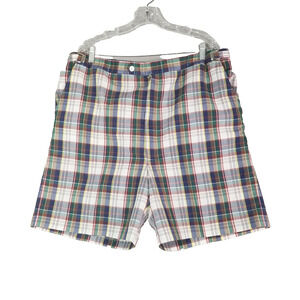 Higgins shorts men's large Blue plaid adjustable waist vintage preppy geek